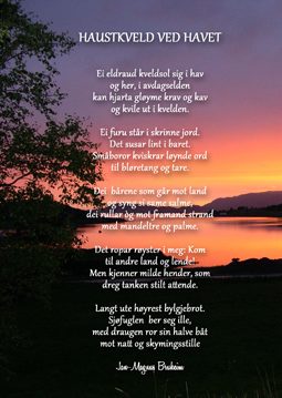 Postkort med diktet "haustkveld ved havet"